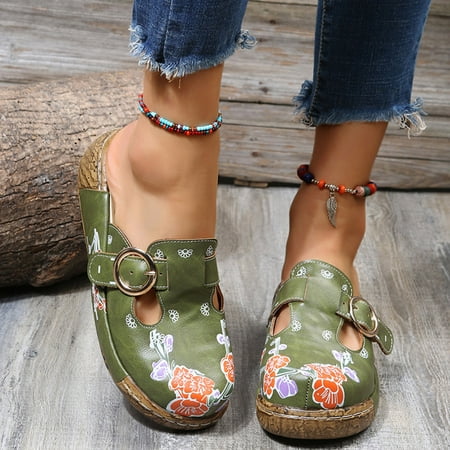 

absuyy Womens Flat Sandals- Open Toe Hollow Casual Summer Slide Sandals #150 Green