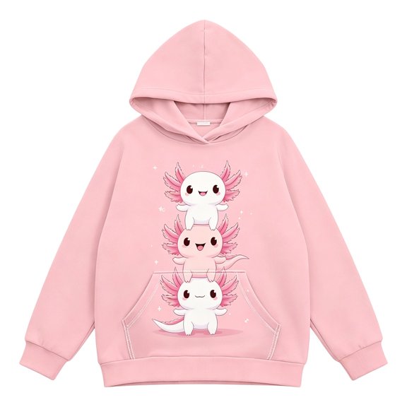 Toddler Kids Girls Axolotl Graphic Hoodie with Kangaroo Pocket Drawstring Casual Cute Pullover Sweatshirt Top 7-8 Years