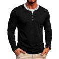thumbnail image 2 of JTSRKL Mens Stylish Fake Two Piece Tops Crew Neck Button Placket Business Casual Long Sleeve Pullover Breathable Soft Textured Shirts, 2 of 9