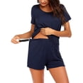 thumbnail image 3 of Women's Maternity Nursing Pajamas Short Sleeve Pregnancy Breastfeeding Sleepwear Set Double Layer Short Sleeve Top+Shorts, 3 of 5