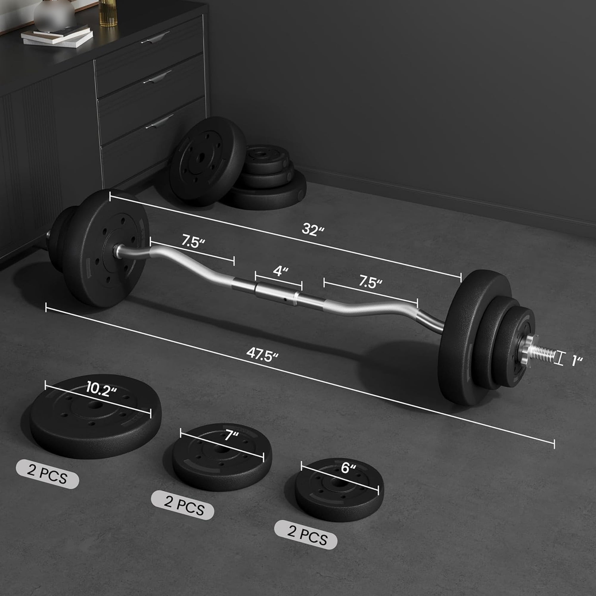 Yaheetech Curl Bar with Weights Adjustable Dumbbell Barbell Set with Weights Strength Training Bars Black
