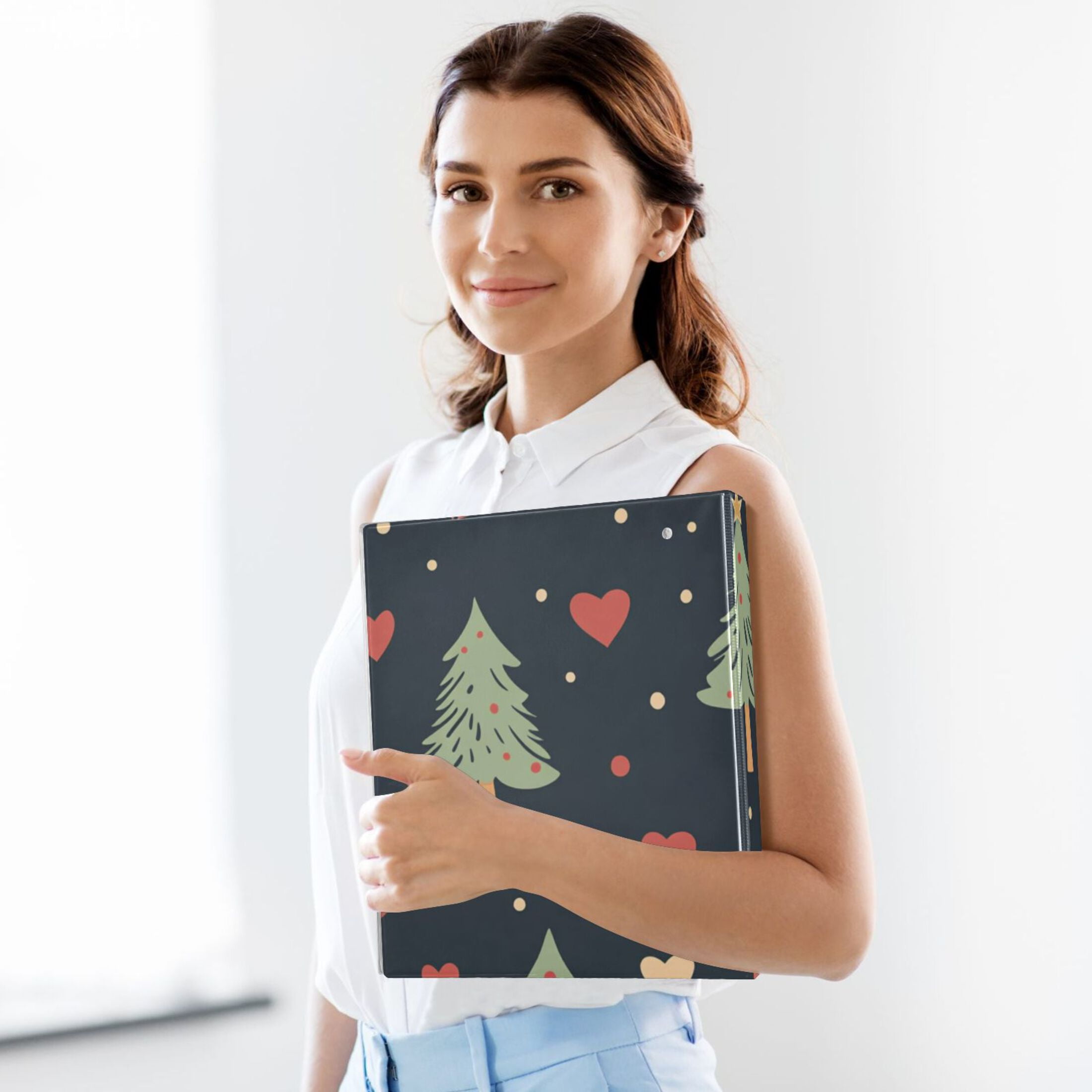 Christmas Pine Trees and Mails 3 Ring Binders 1.5 inch Hardcover File Folders with Interior Pockets A4 Size Organizer for School Office Hospital