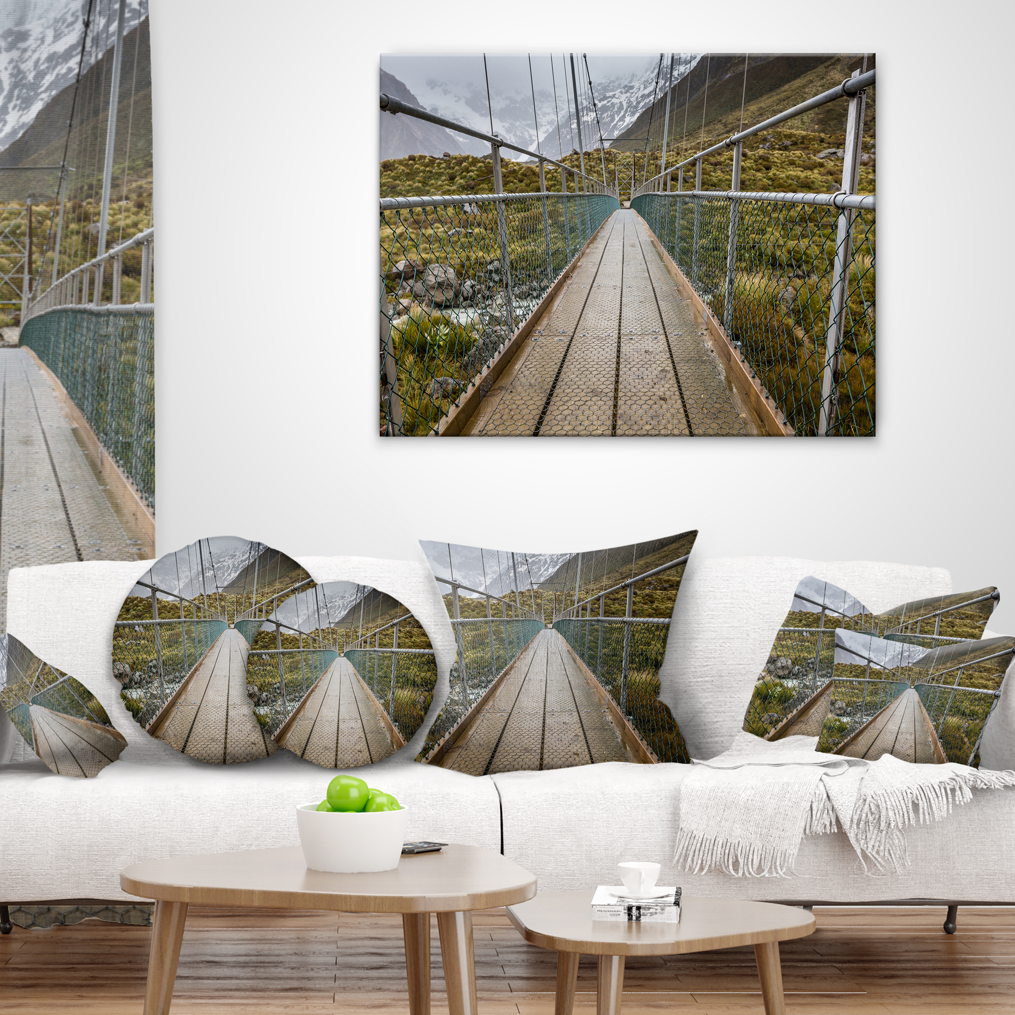 Designart Bridge Over Hooker River in Aoraki - Bridge Throw Pillow - 12x20