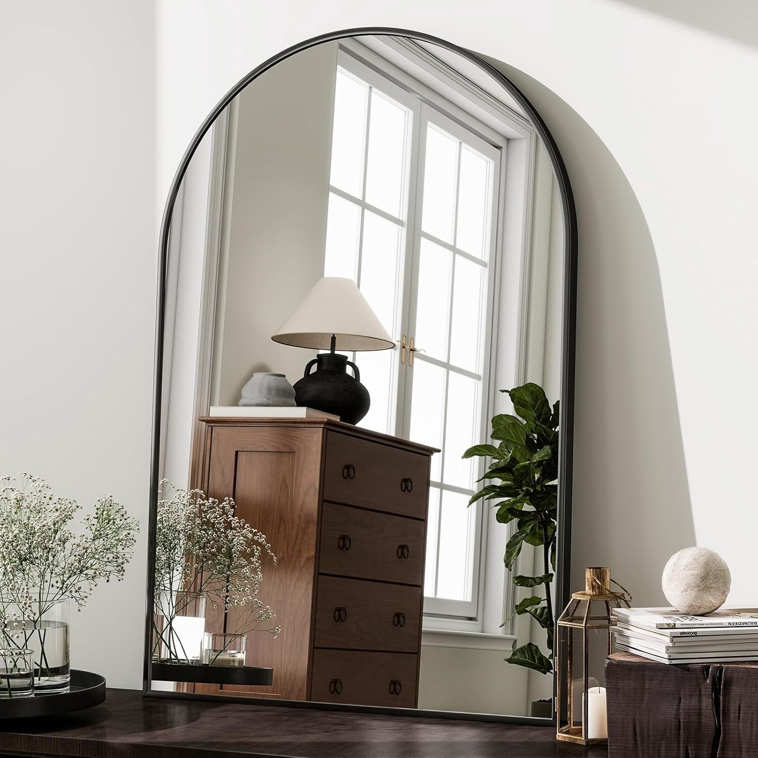 Mirstory 26.2"x 38.3" Arched Bathroom Mirror Wall Vanity Mirror, Black