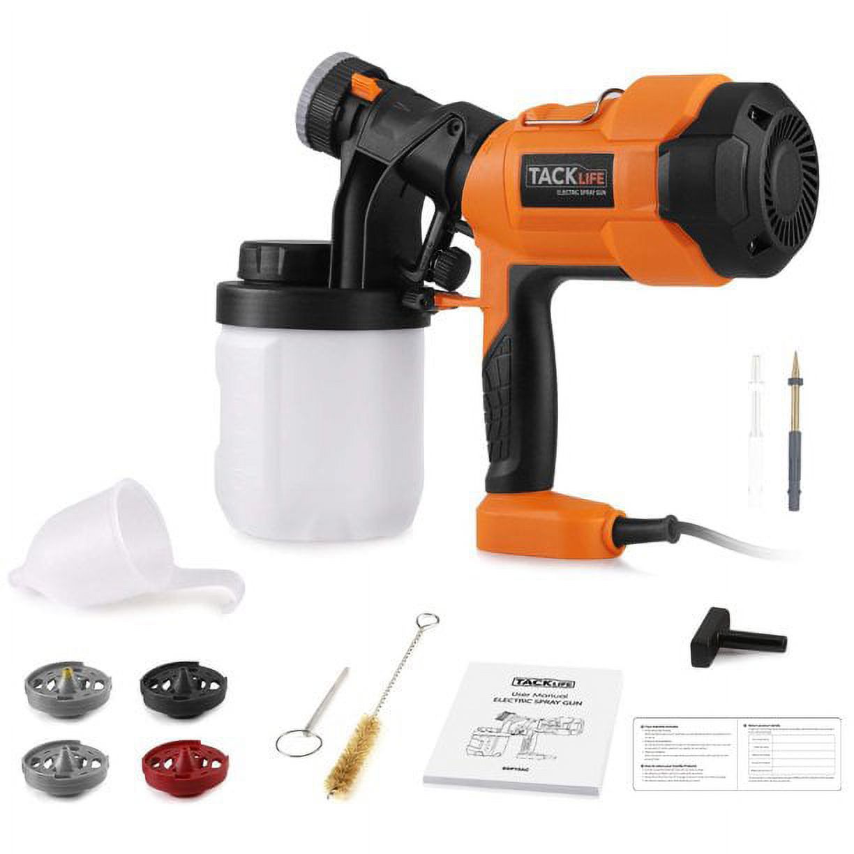 Tacklife Home Electric Paint Gun with Adjustable Valve Knob, Quick Refill Lid and 4 Nozzle Sizes