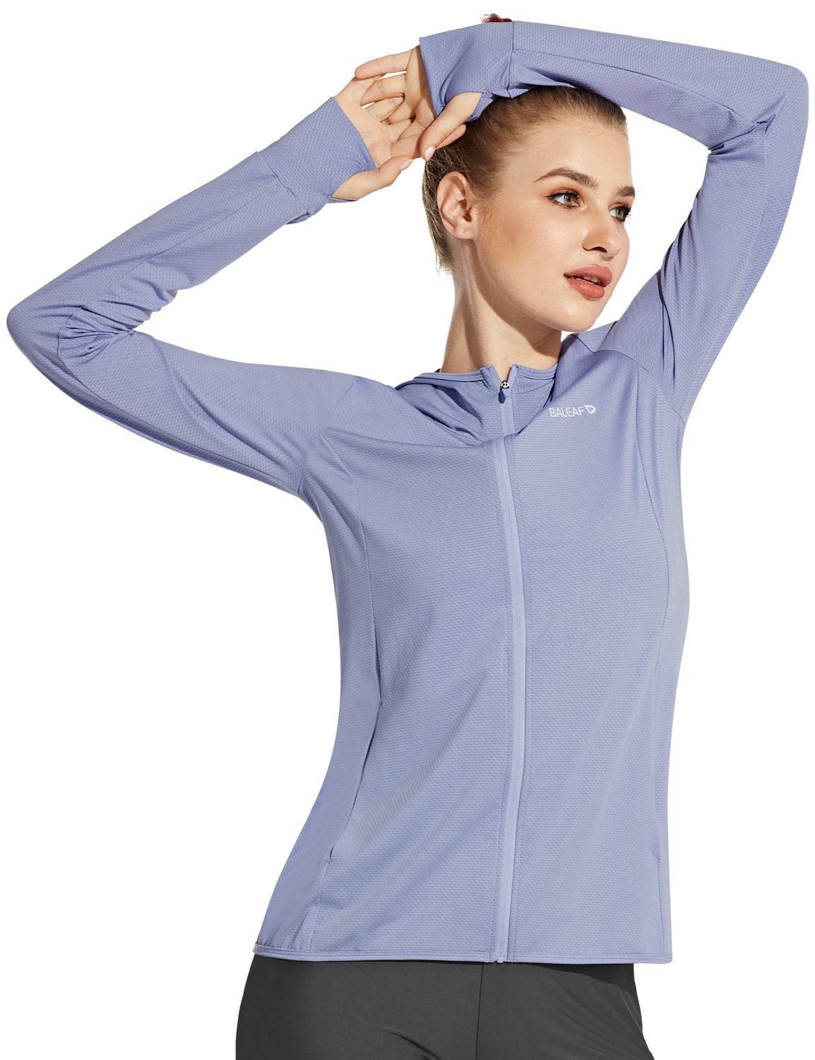 BALEAF Women's Zip Up Sun Shirts SPF UPF 50+ UV Hoodie Jackets Hiking Thumb  Holes Lightweight Quick Dry Outdoor Grey L 