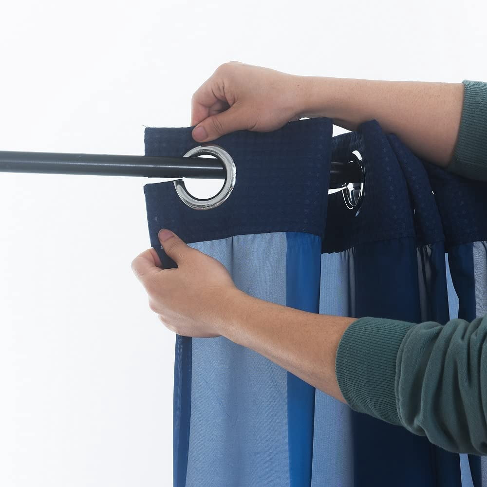 WPM No Hooks Required Navy Blue Shower Curtain with Snap-in Liner Waffle Weave Design, Hotel Style Waterproof & Washable, Mesh top Window Easy Snaphook Navy Blue Bathroom 72 inch wide x 86 inch long