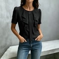 thumbnail image 2 of Kaemgyyd Shirts for Women Dressy Ruffle Front Round Neck Top Button up Short Sleeve Business Casual Summer Blouse, 2 of 6