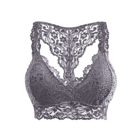 Juebong Underwear for Women Clearance Under $10.00 Sexy Women Plus Size Vest Crop Wire Free Bra Lace Lingerie Sexy V-Neck Underwear Gray L