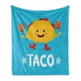 thumbnail image 1 of Mexican Soft Flannel Fleece Throw Blanket, Dancing Funny Taco Smiling Face and Maracas Childish Cartoon, Cozy Plush for Indoor and Outdoor Use, 70" x 90", Earth Yellow Blue, by Ambesonne, 1 of 6