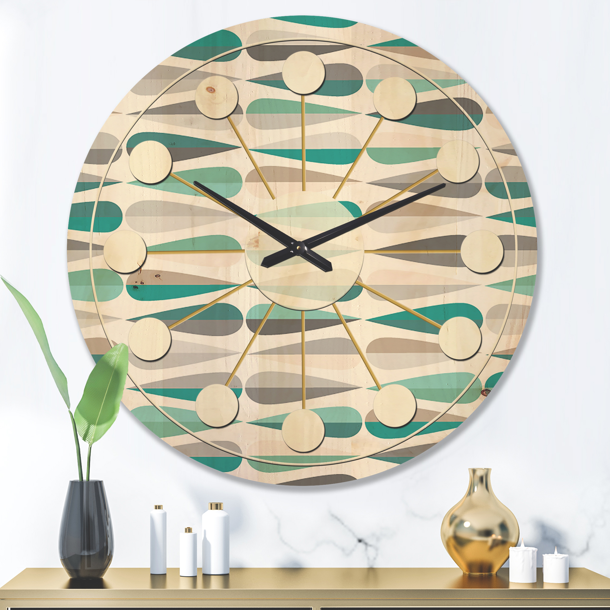 Designart 'Abstract Retro Drops III' Mid-Century Modern Wood Wall Clock