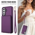 thumbnail image 4 of Allytechgroup Wallet Case for Samsung Galaxy A56 5G, Built-in Card Holder & Shoulder Strap & Wrist Strap Slim Shockproof Protective Full Body Cover Bumper for Samsung Galaxy A56 5G, Deeppurple, 4 of 7