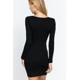 thumbnail image 4 of Saronite Basic Bodycon Ribbed Knit V Neck Long Sleeve Mini Dress, Black (Women's), 4 of 4