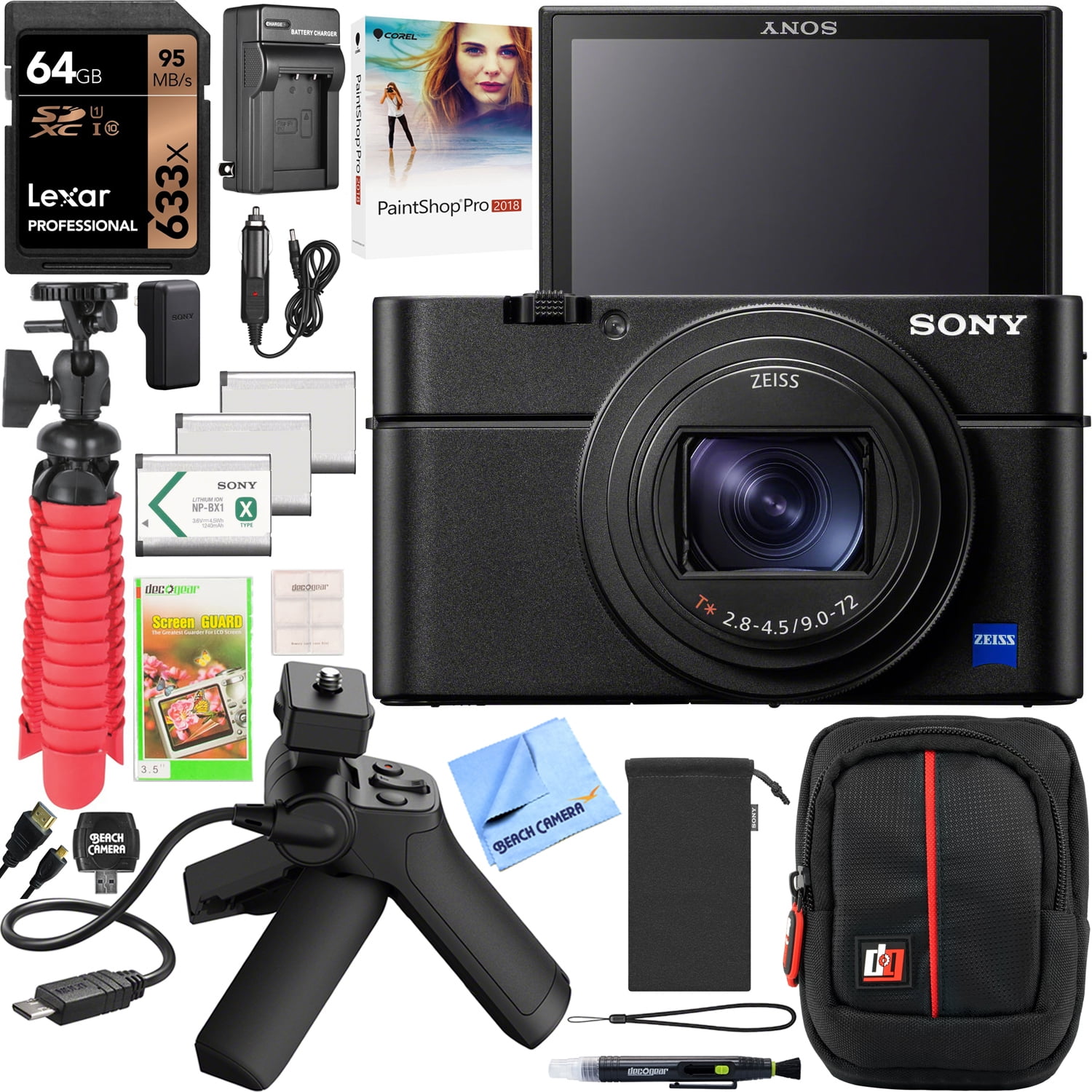 Sony Cyber-Shot RX100 VII RX100M7 Premium Compact Camera DSC-RX100M7  Vlogging Bundle with Shooting Grip Tripod VCT-SGR1, 64GB, 3x Battery + Deco  Gear