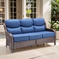 thumbnail image 7 of Giantfurnni Luxury Outdoor Furniture High Back Patio Sofa, Oversized 3-Seater Couch with 6'' Thick Cushions, Ideal for Porch, Poolside, Deck, Yard, Brown Wicker Blue Cushions, 7 of 7