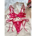 thumbnail image 2 of Conjunto de lencería con bordado de corazones, sujetador de malla sin forro y tanga de tiras, lencería y ropa interior sexy para mujer, 2 of 5