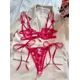 thumbnail image 2 of Conjunto de lencería con bordado de corazones, sujetador de malla sin forro y tanga de tiras, lencería y ropa interior sexy para mujer, 2 of 5