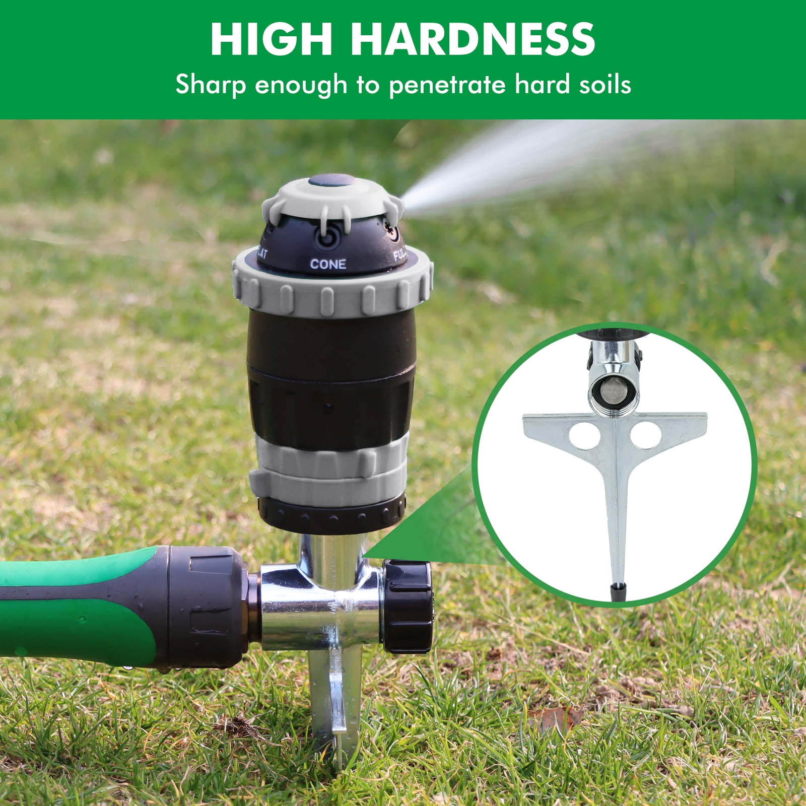 [2 Pack] Restmo Gear Drive Sprinkler with Metal Spike Base, 5-Pattern Heavy Duty Gardening Watering System, Multi-Adjustable Lawn Sprinkle for Garden Plant, Flower Bed and Large Yard Area, Gray