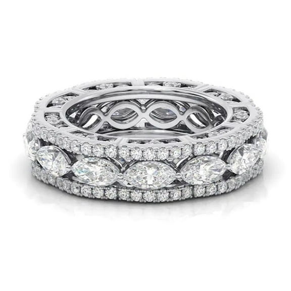 Eternity Diamond Ring, Triple Row Diamond Band, Marquise Cut Diamond Full Eternity Diamond Wedding Band, Pave Set Diamond band, 2.4 Ct Simulated Diamond, 925 Sterling Silver