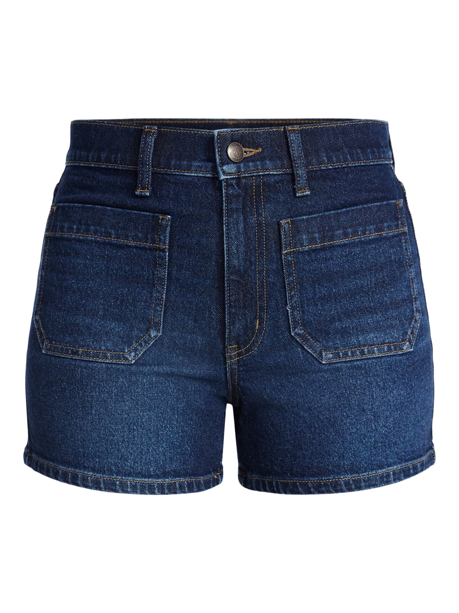 Time and Tru Women's High Rise Patch Pocket Denim Shorts, 4" Inseam, Sizes 0-20