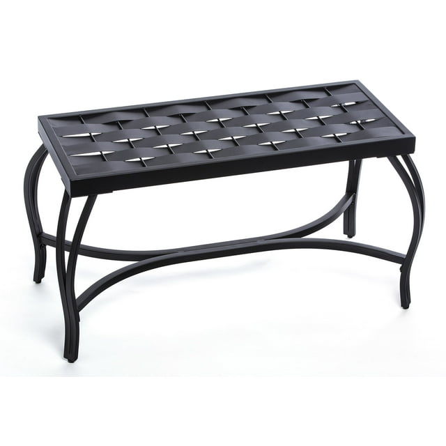 Mango Steam Free Standing Patio Garden Weave Bench, Metal Charcoal Black