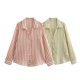 thumbnail image 2 of HH TRAF Blusa informal de verano a rayas con botones y cuello vuelto para mujer, manga larga y botonadura sencilla, 2 of 5