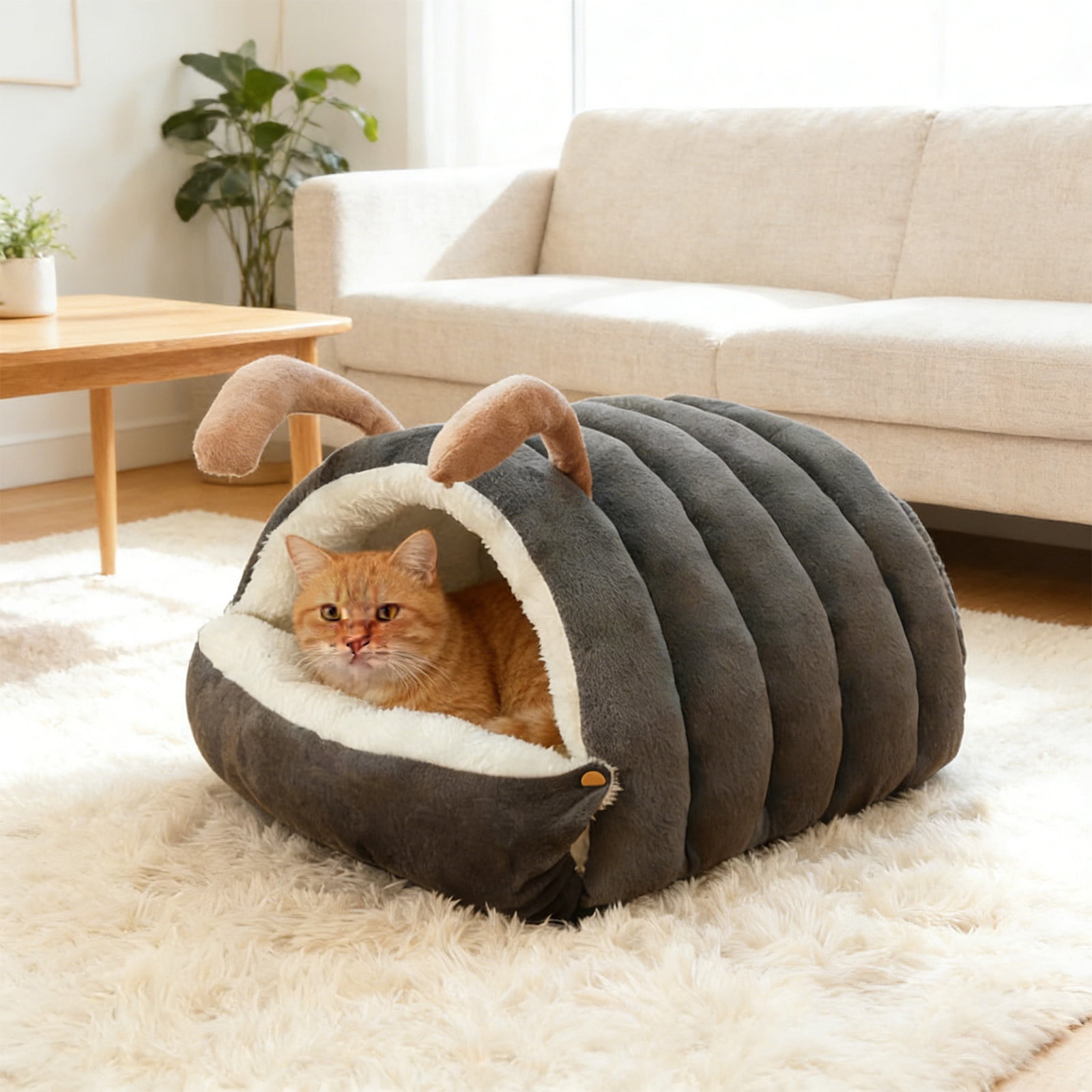 Winter-Warm Semi-Enclosed Cat Bed, Soft Foldable Removable Washable Pet Bed for Indoor Cats and Small Dogs, Plush Cuddler Snuggle Cave with Cushion, Cozy Sleeping Pod House for Kittens, Pets