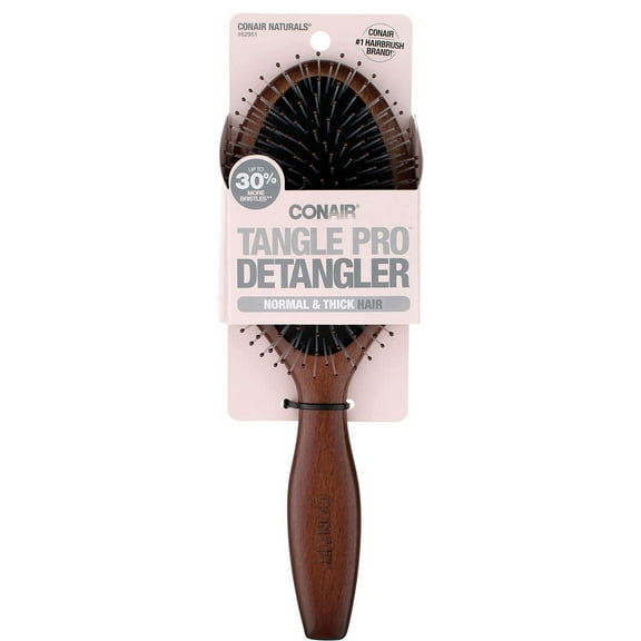 Conair Tangle Pro Wood Detangling Nylon Bristle Cushion Hairbrush for Normal to Thick Hair (Pack of 2)