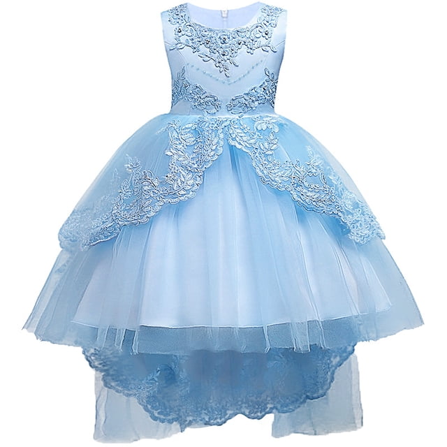 Ropa para niños Vestido para niñas Vestido de princesa Vestido de encaje bordado para niñas Vestido de cola para niñas de flores
