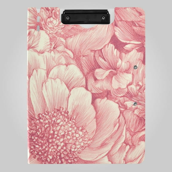 Pink Peonies Elegant Foldable Binder Folder Clipboard with Pen Slot Double Clips A4 Size File Storage