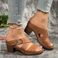 thumbnail image 4 of Sandals for Women 2025 Summer Casual Daily Shoes Women Beach Fashion Chunky Heels Open Toe Slip-On High Heels Slippers Brown 6, 4 of 9