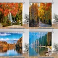 thumbnail image 2 of Beautiful Autumn Landscape Shower Curtain Forest Lake Fire Red Golden Leaves Nature Landscape Fabric Bath Curtain Bathroom r, 2 of 7