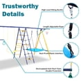thumbnail image 5 of 7 in 1 Outdoor Swing Set,A-Frame Heavy-Duty Metal Swing Set with Slide,2 Swing Seats,1 Climbing Net & Ladder,1 Gym Hoop,1 Basket,Safe Swing Set for Kids Playground Backyard Outdoor, 5 of 6