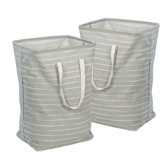 Honey-Can-Do Polycotton Set of 2 Collapsible Laundry Basket Hampers with Handles, Gray/White