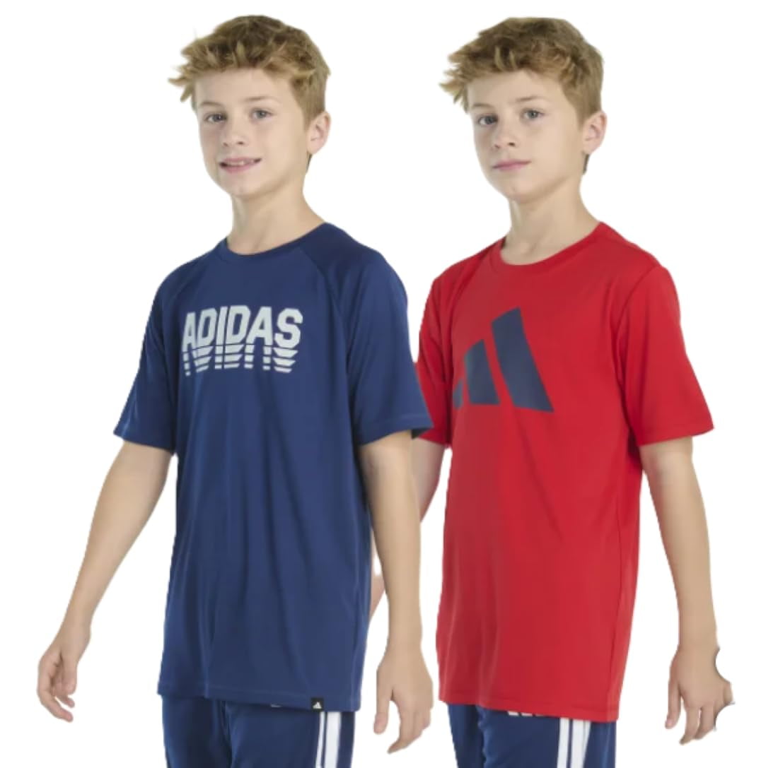 Adidas Boy's 2 Pack Performance Short Sleeve Tees (US, Alpha, X-Large, Regular, Navy and Red)