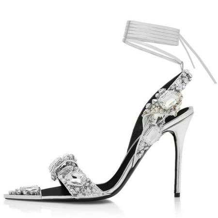 

HYCGKJ Stylish Women‘s High Heels: Rhinestone Stiletto Sandals with Pointed Toe and Strappy Design Perfect for Fashion Banquets and Parties