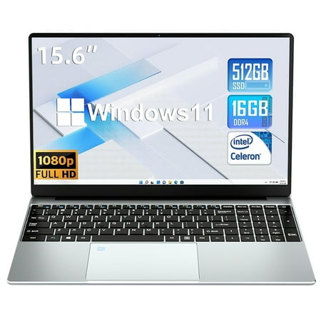 KUU Yepbook Computer 15.6" Windows 11 Pro Laptop with 16GB RAM 512GB SSD, Intel Celeron Processor and Backlit Keyboard - Great for Everyday Use
