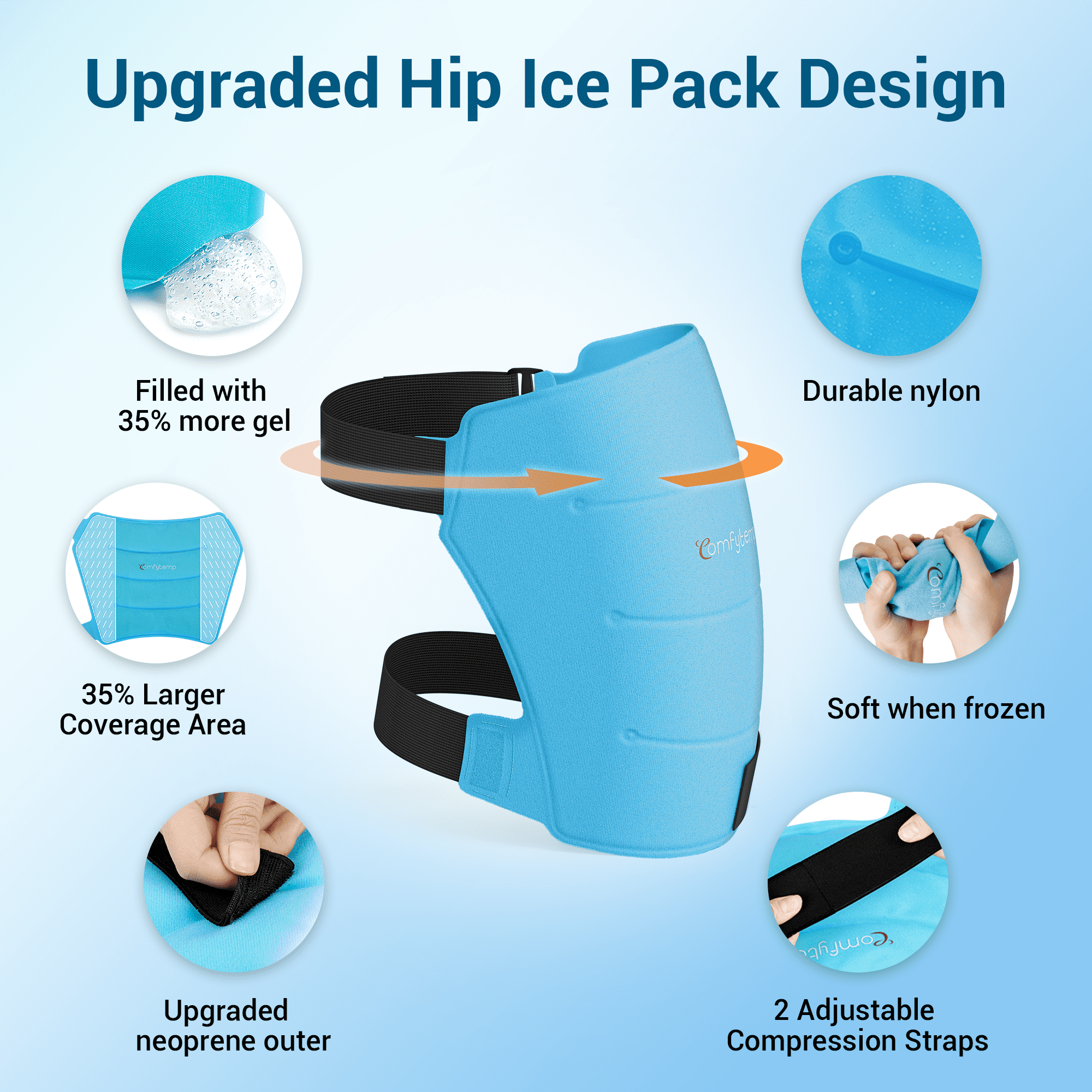 Comfytemp large Hip Ice Pack Wrap for Hip Surgery, Sciatica, Fracture, Pain Relief (L)