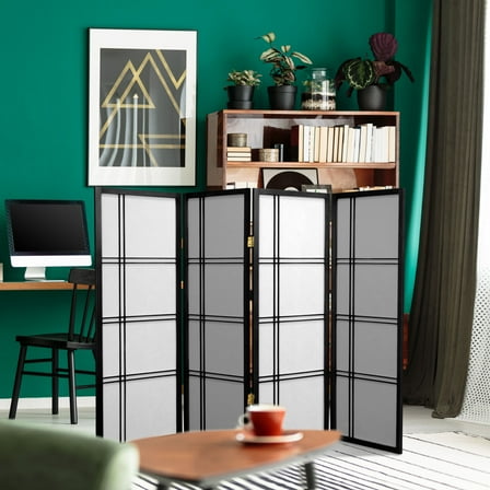 4 ft. Tall Japanese Design Double Cross Lattice Screen - Black - 4 Panels