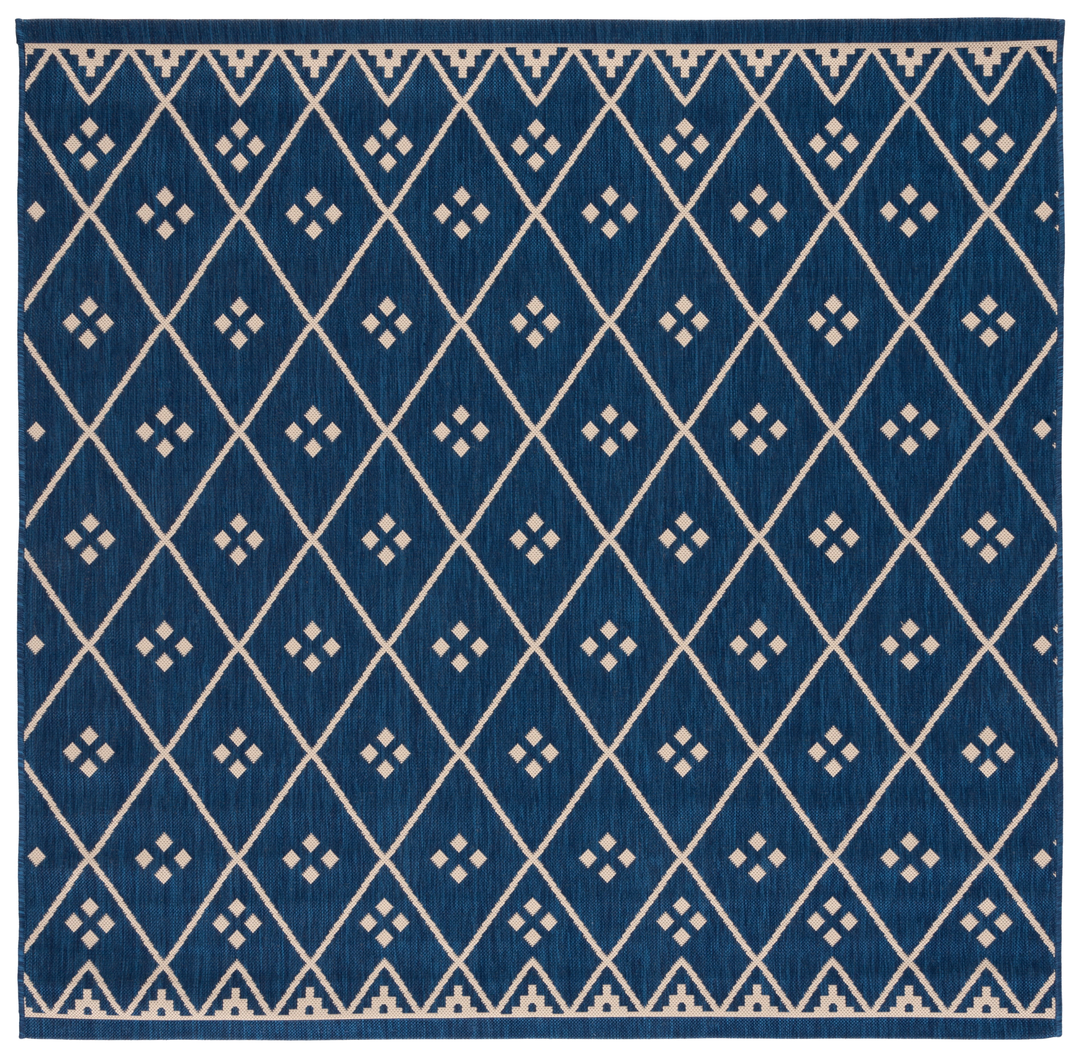 Safavieh Courtyard Cori Bordered Indoor/Outdoor Area Rug, Navy/Light Beige, 6'7" x 6'7" Square