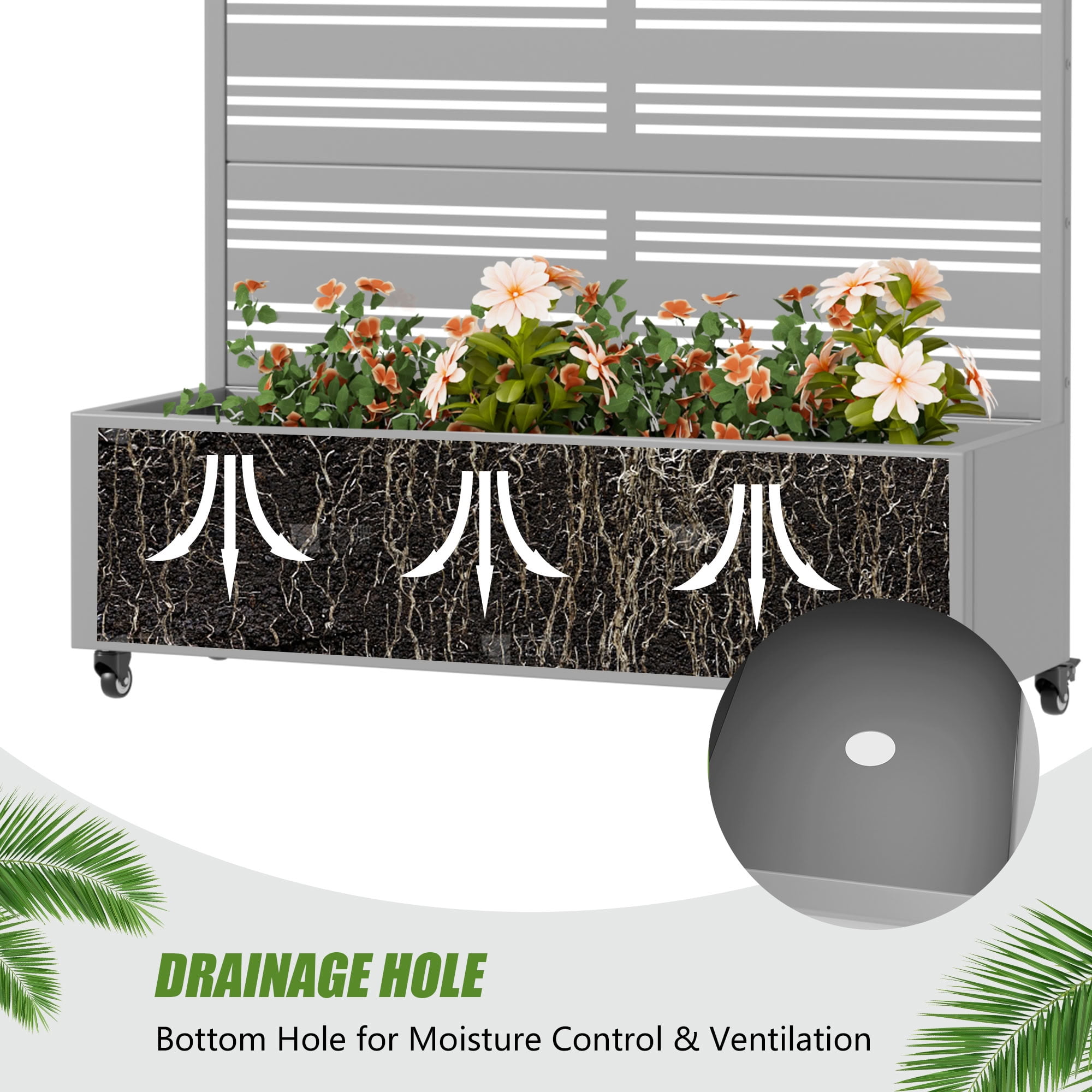 MAYEERTY 5 Panels Outdoor Metal Planter Box, Durable Weather-Resistant Planter, Decorative Metal Flower Box for Patio, Balcony, Garden