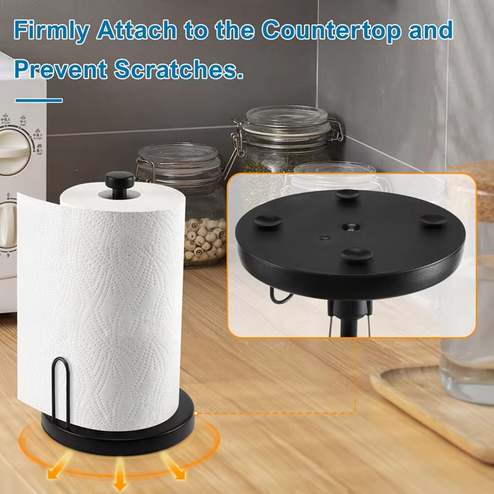 Paper Towel Holder Countertop, Freestanding Paper Towel Roll Holder with Weighted Base, Damped Stainless Steel Standing Papertowel Holder for Kitchen