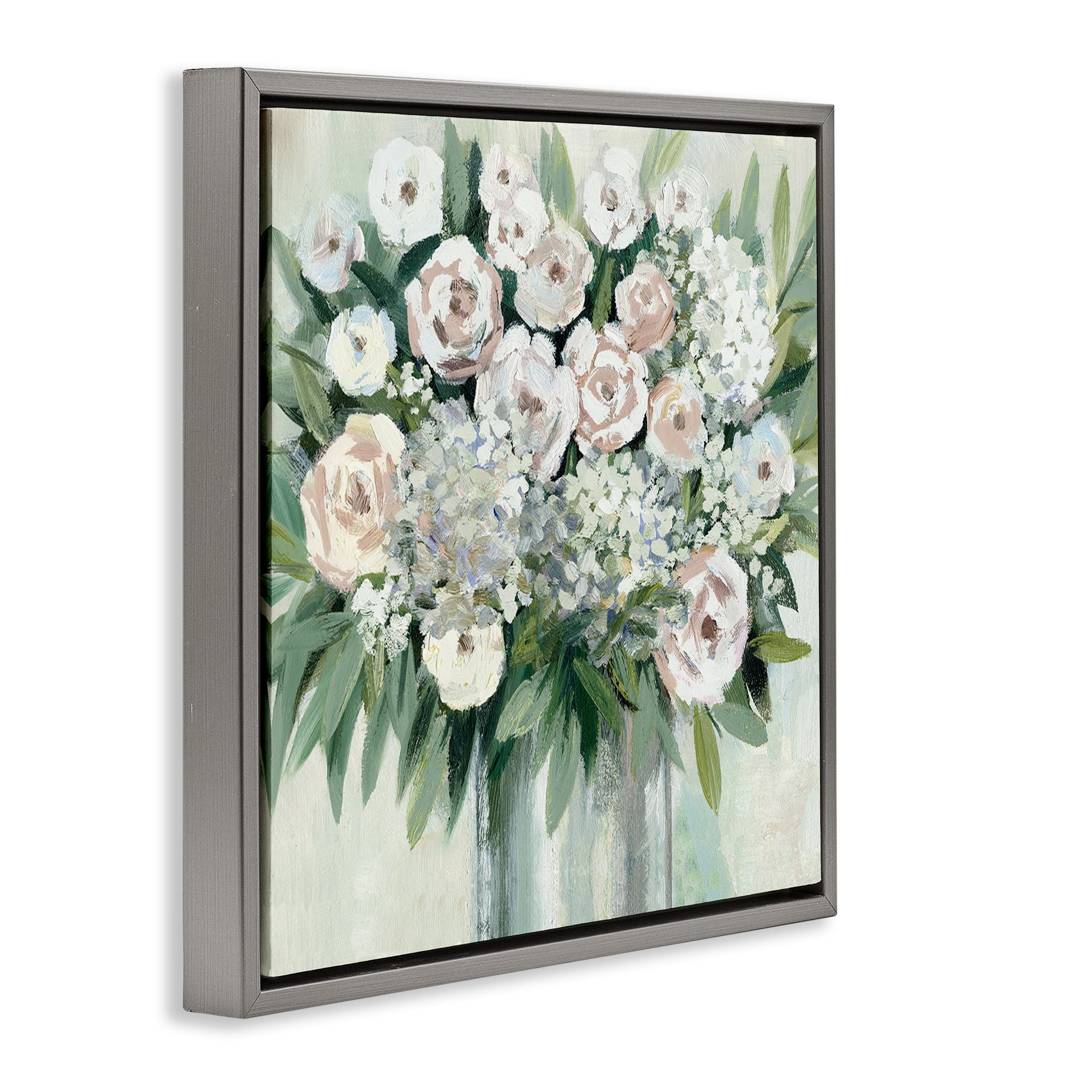 Stupell Industries Charming Brushed Roses Plants & Flowers Painting Gray Floater Framed Canvas Art Print Wall Art, 18 x 18