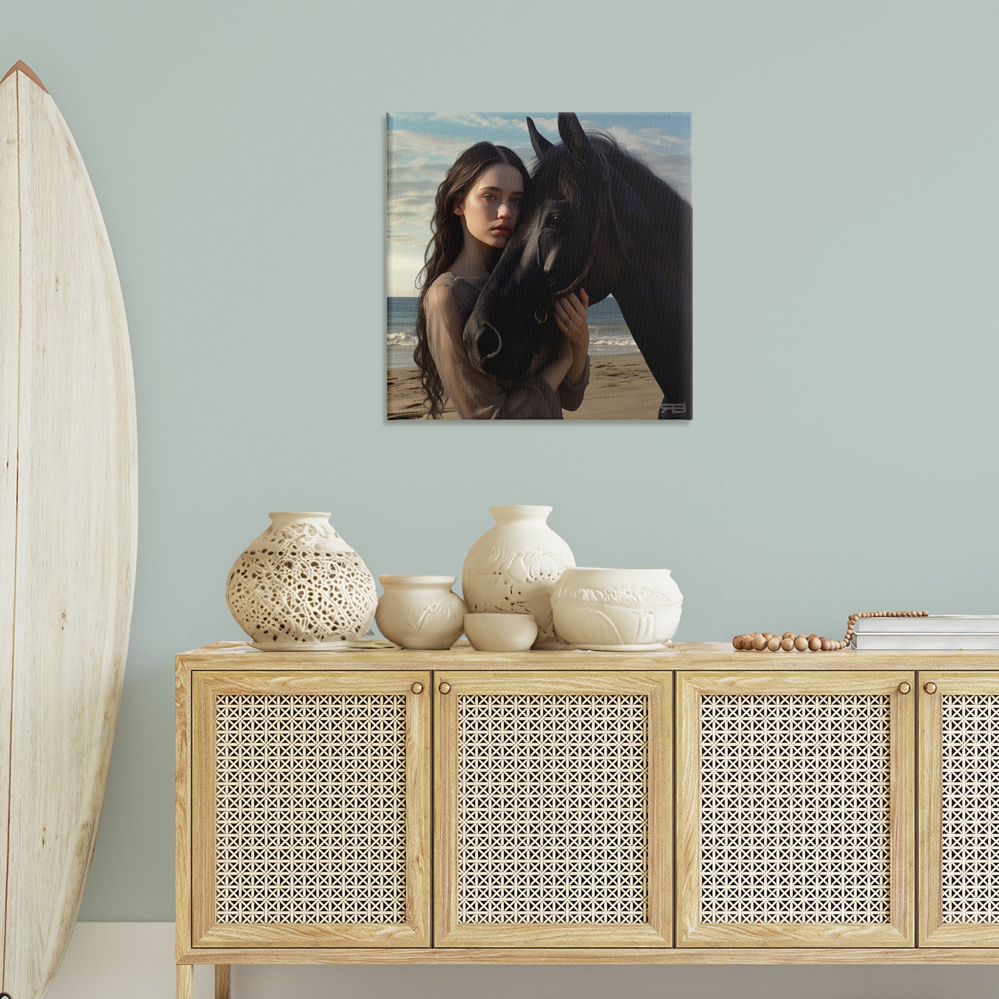 Stupell Industries Beautiful Girl & Stallion People Painting Wrapped Canvas Art Print Wall Art, 30 x 30