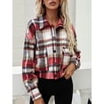 thumbnail image 4 of Lentta Women's Fashion Cropped Flannel Wool Blend Plaid Shacket Long Sleeve Button Down Jackets Coat (Red-S), 4 of 5