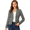 thumbnail image 1 of INSPIRE CHIC Blazer a rayas con cierre de botón y bolsillo con solapa con muesca para mujer Gris blanco XL, 1 of 6