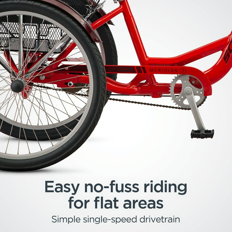 Schwinn Meridian Adult Tricycle, 26 Inch Wheels, Single Speed, Red