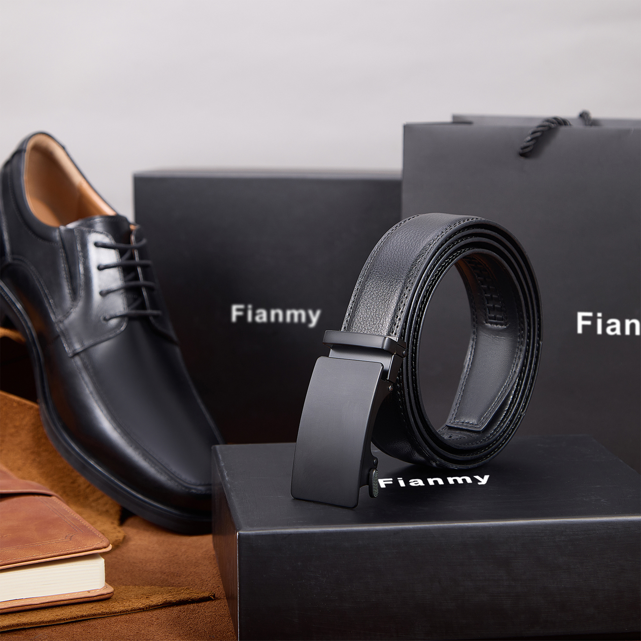 FIANMY Men's Leather Belt with Automatic Ratchet Buckle photo 7