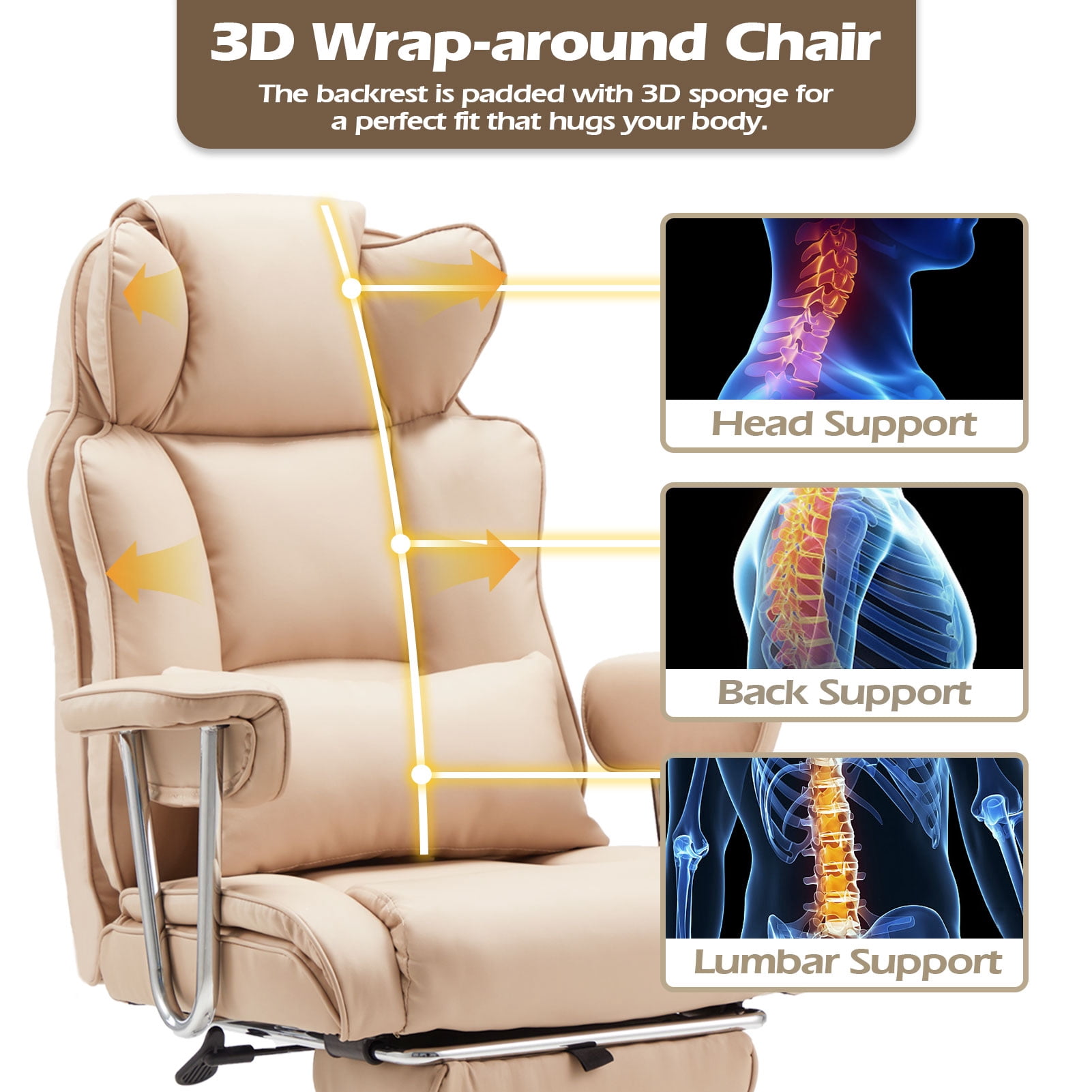 zzw Big and Tall Executive Office Chair, Reclining with Footrest, Adjustable High Back Ergonomic Leather Chair, 400lb Capacity