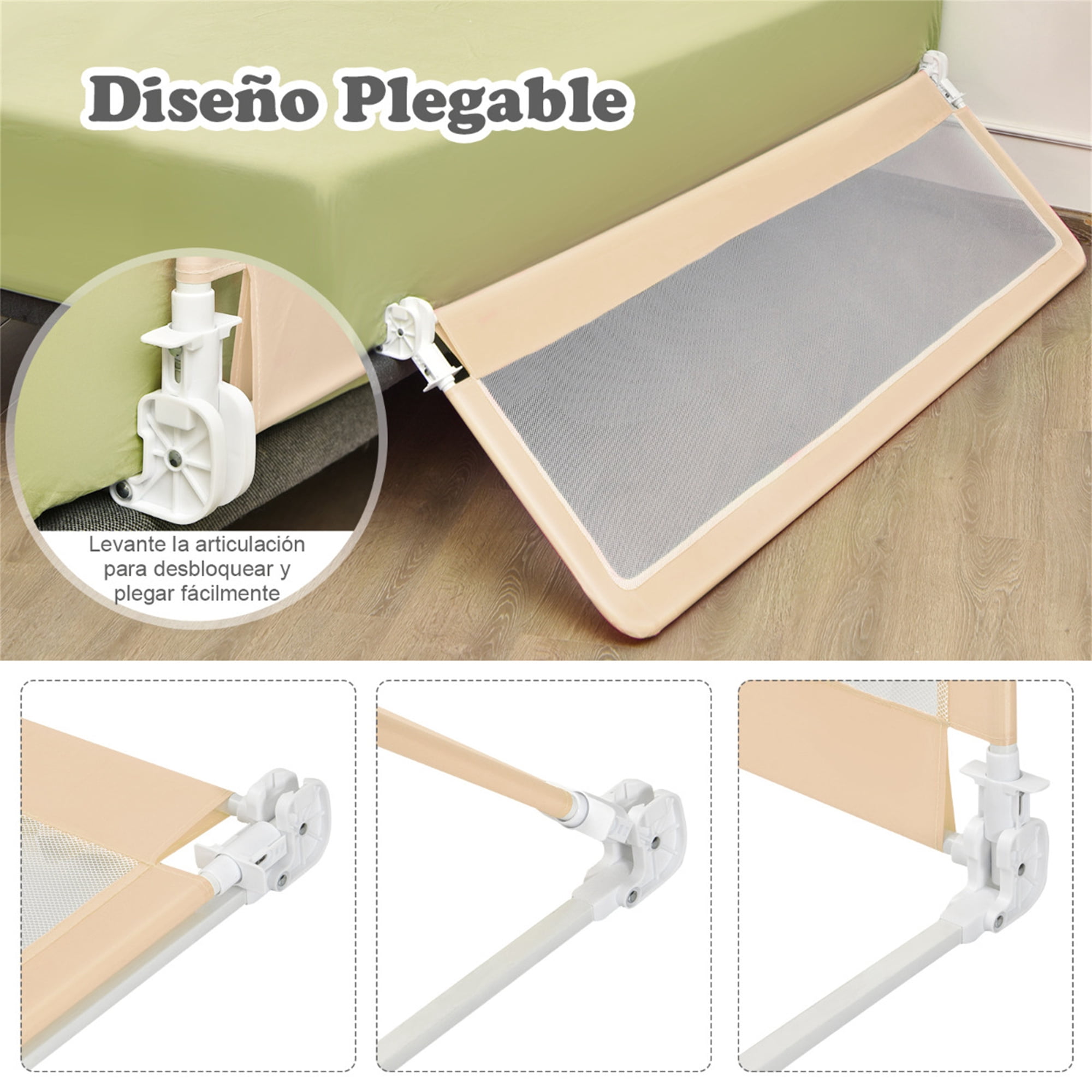 Barandilla De Cama Plegable Extra Larga 180 Cm - Protector Anti-caídas Para Niños, Universal (beige)